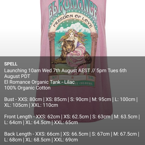 New Spell Design El Romance Tank Lilac XXS Lavender Stevie Nicks Tee Singlet Top - Picture 7 of 14